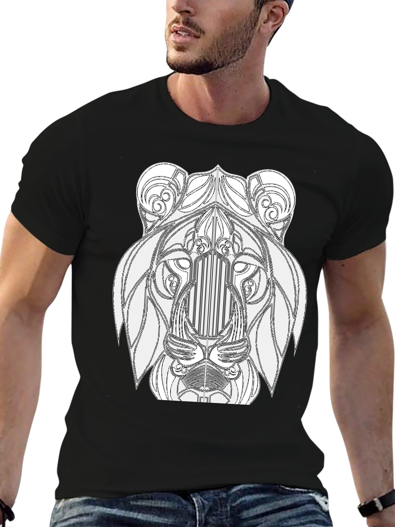 Lion Art Graphic Print Black T-Shirt
