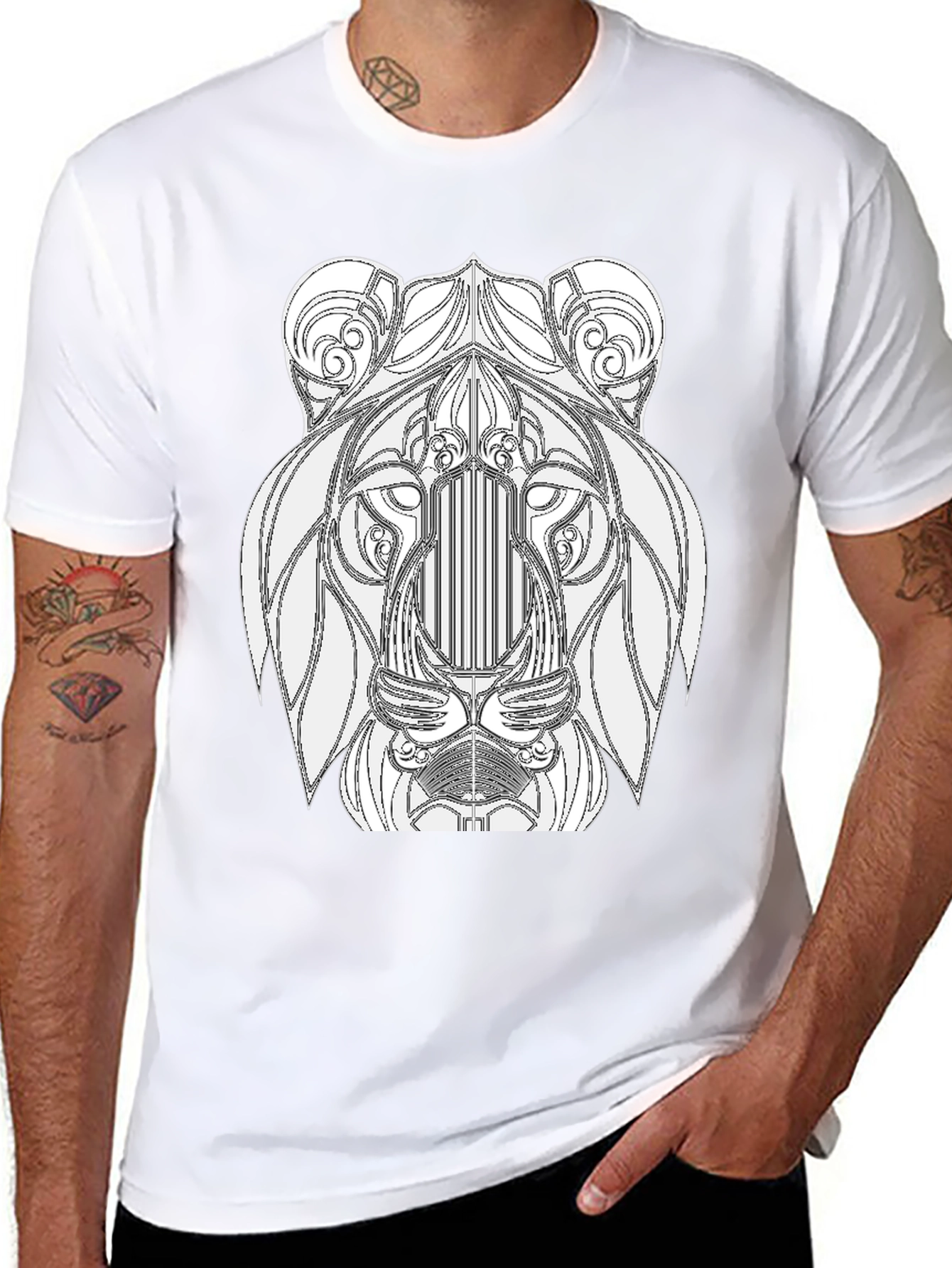 Lion Art Graphic Print Black T-Shirt