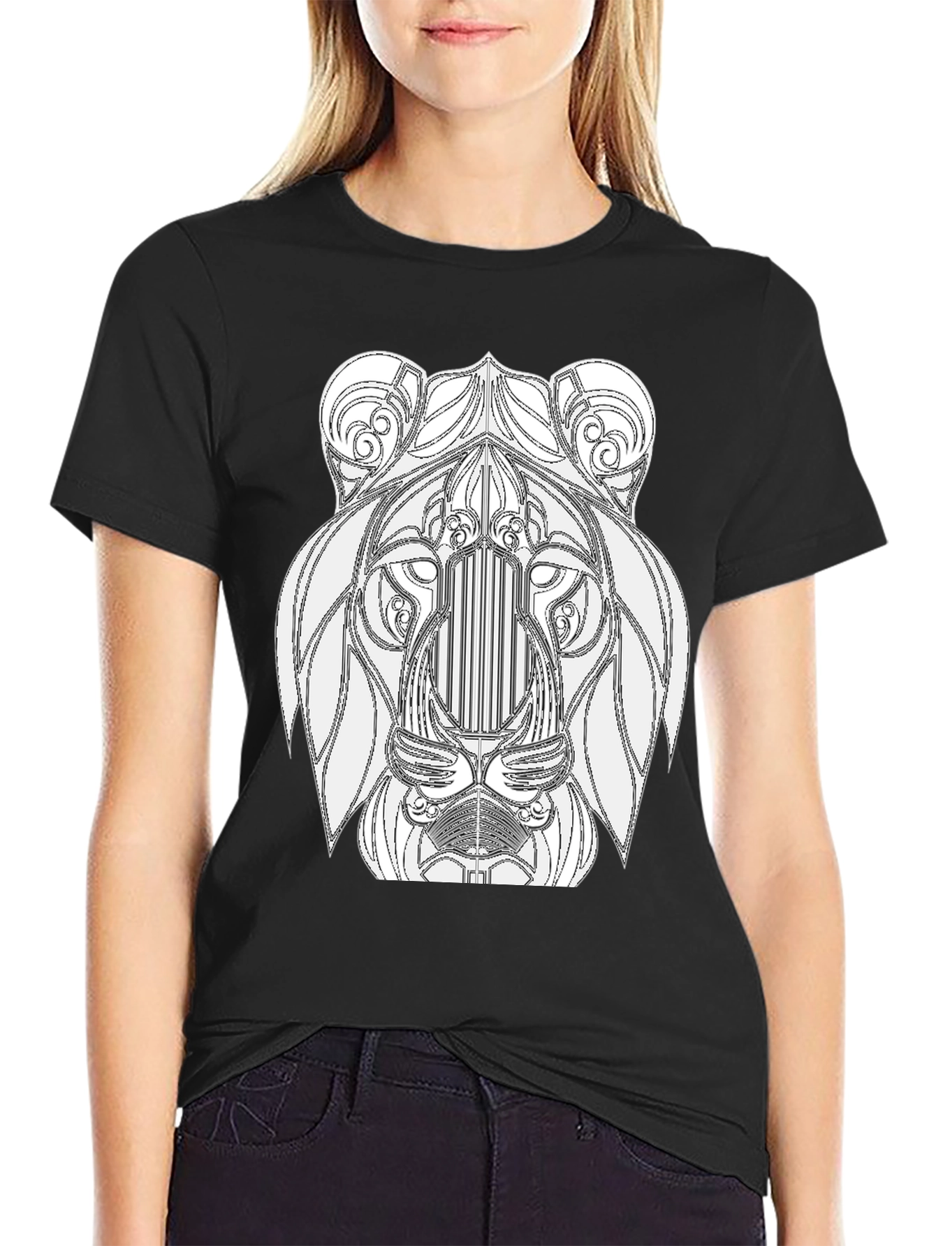 Lion Art Graphic Print Black T-Shirt