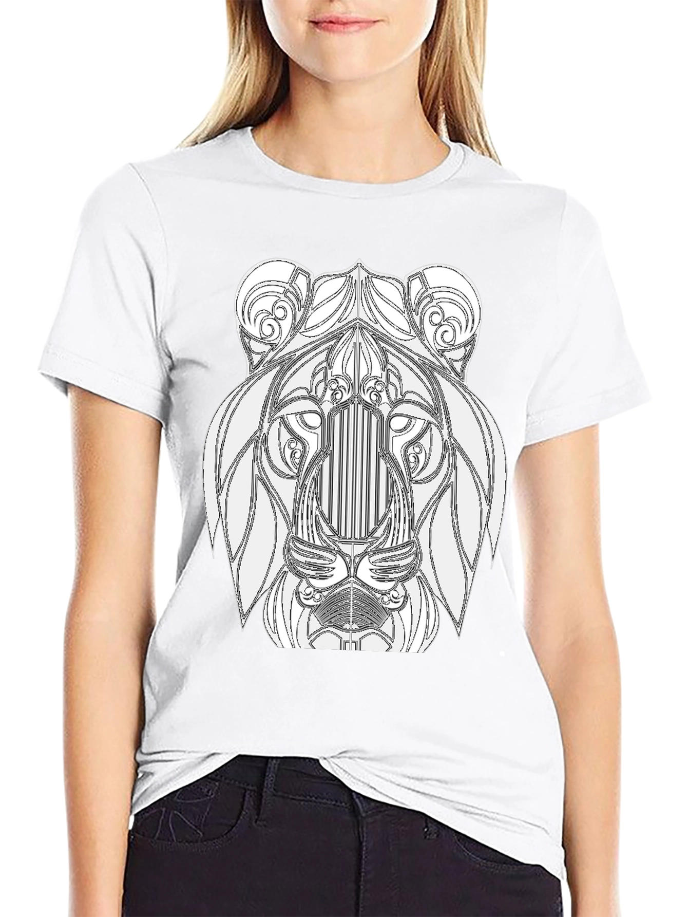 Lion Art Graphic Print Black T-Shirt