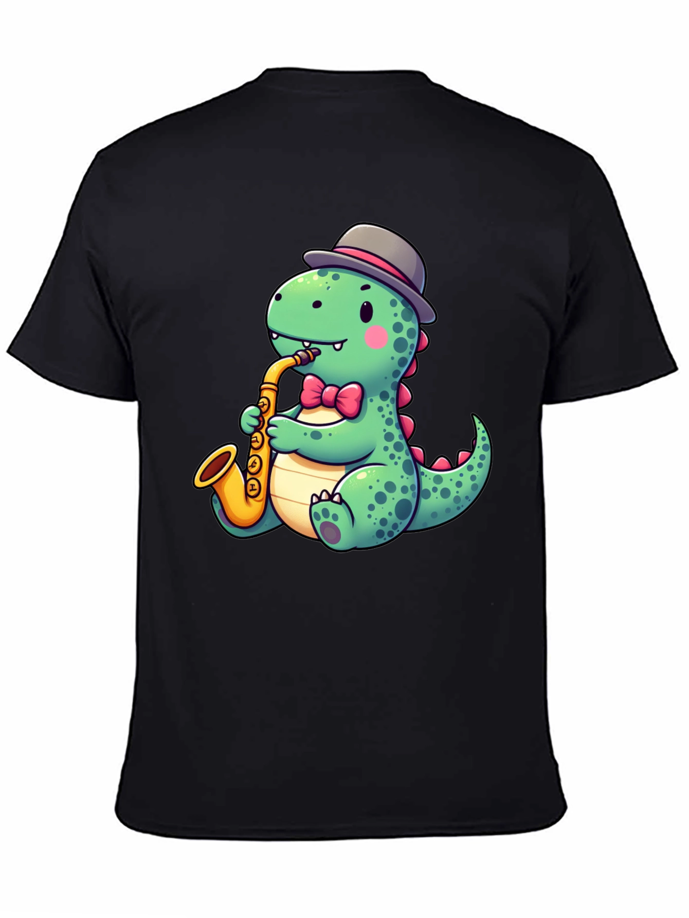 Dapper Dino Sax T-Shirt - Cool Cartoon Design