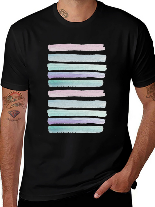 Watercolor Stripes Black T-Shirt