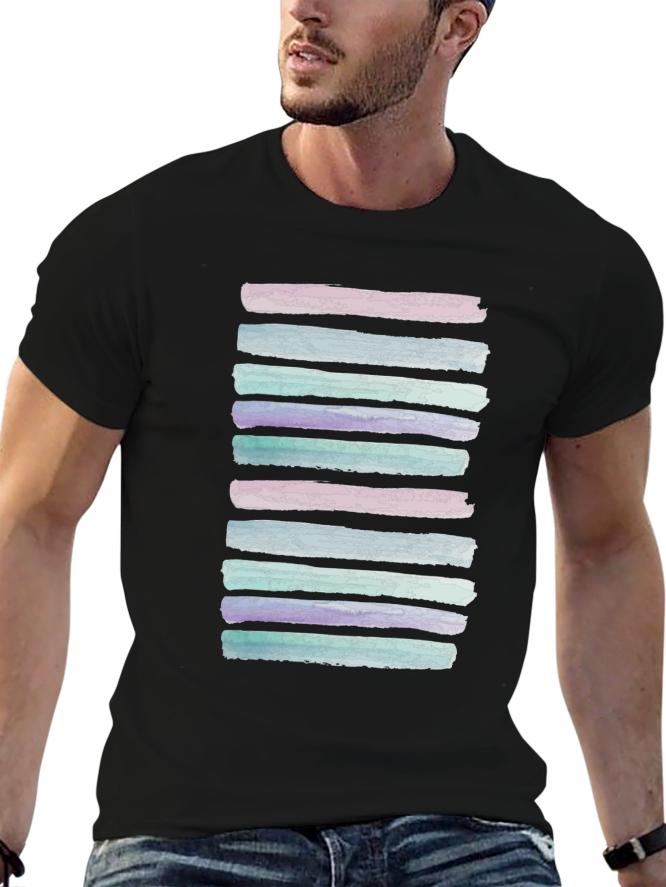 Watercolor Stripes Black T-Shirt