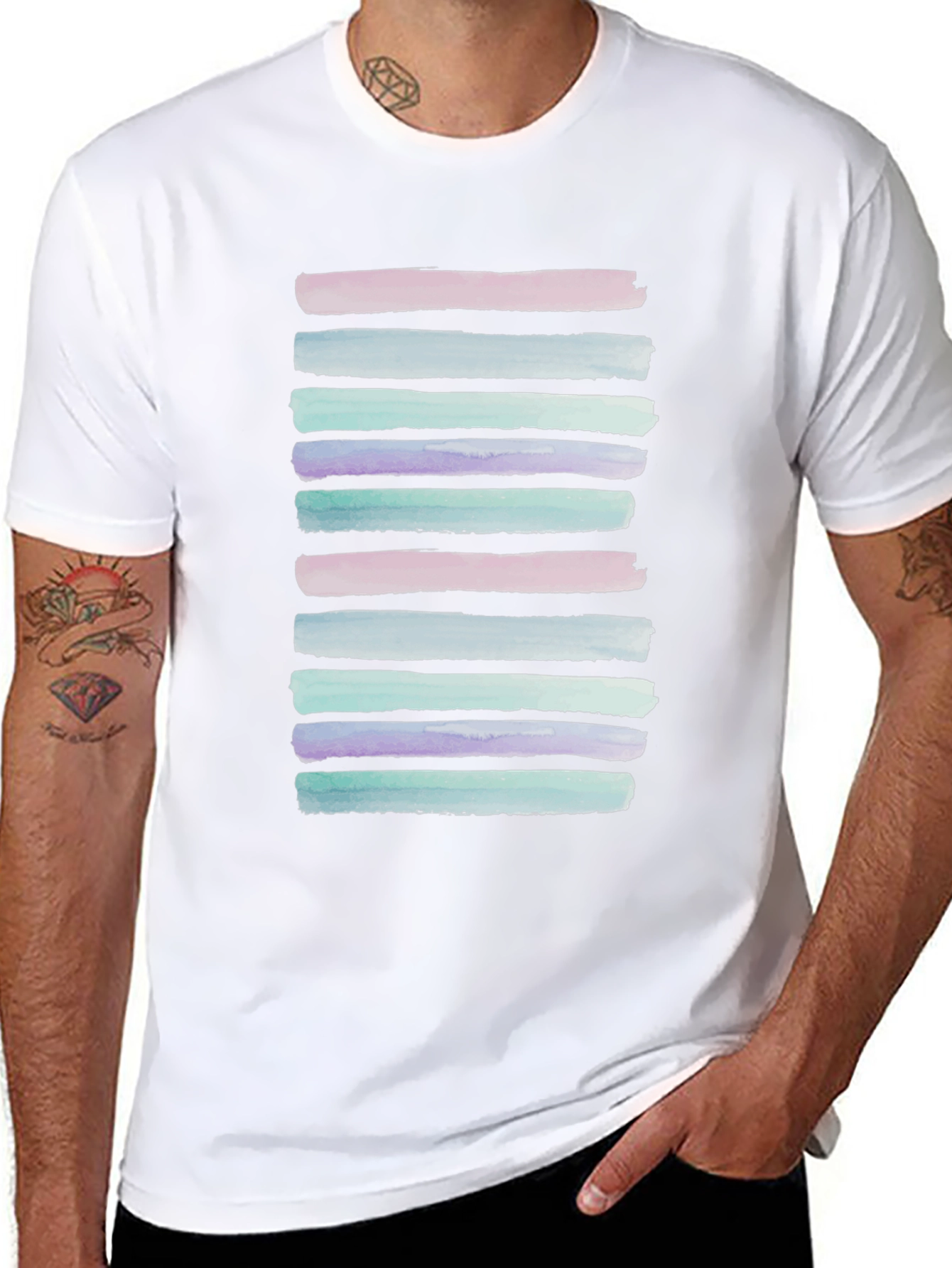 Watercolor Stripes Black T-Shirt