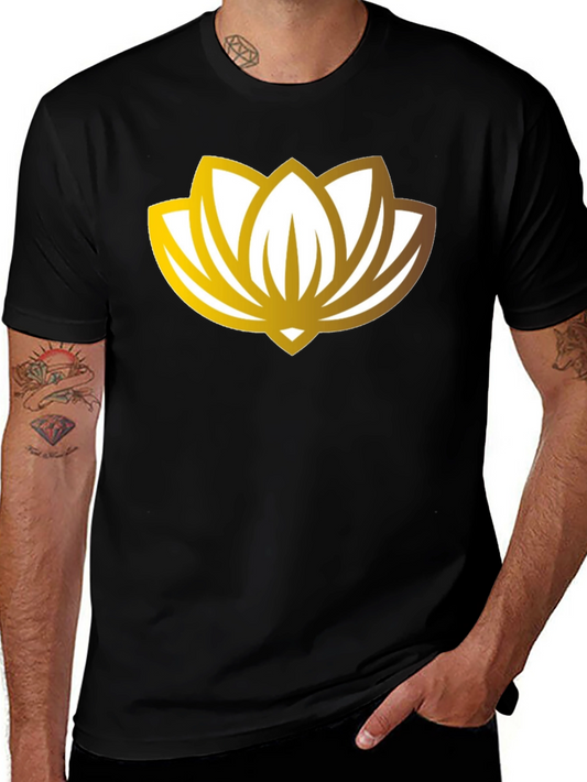 Golden Lotus Flower Graphic Black T-Shirt
