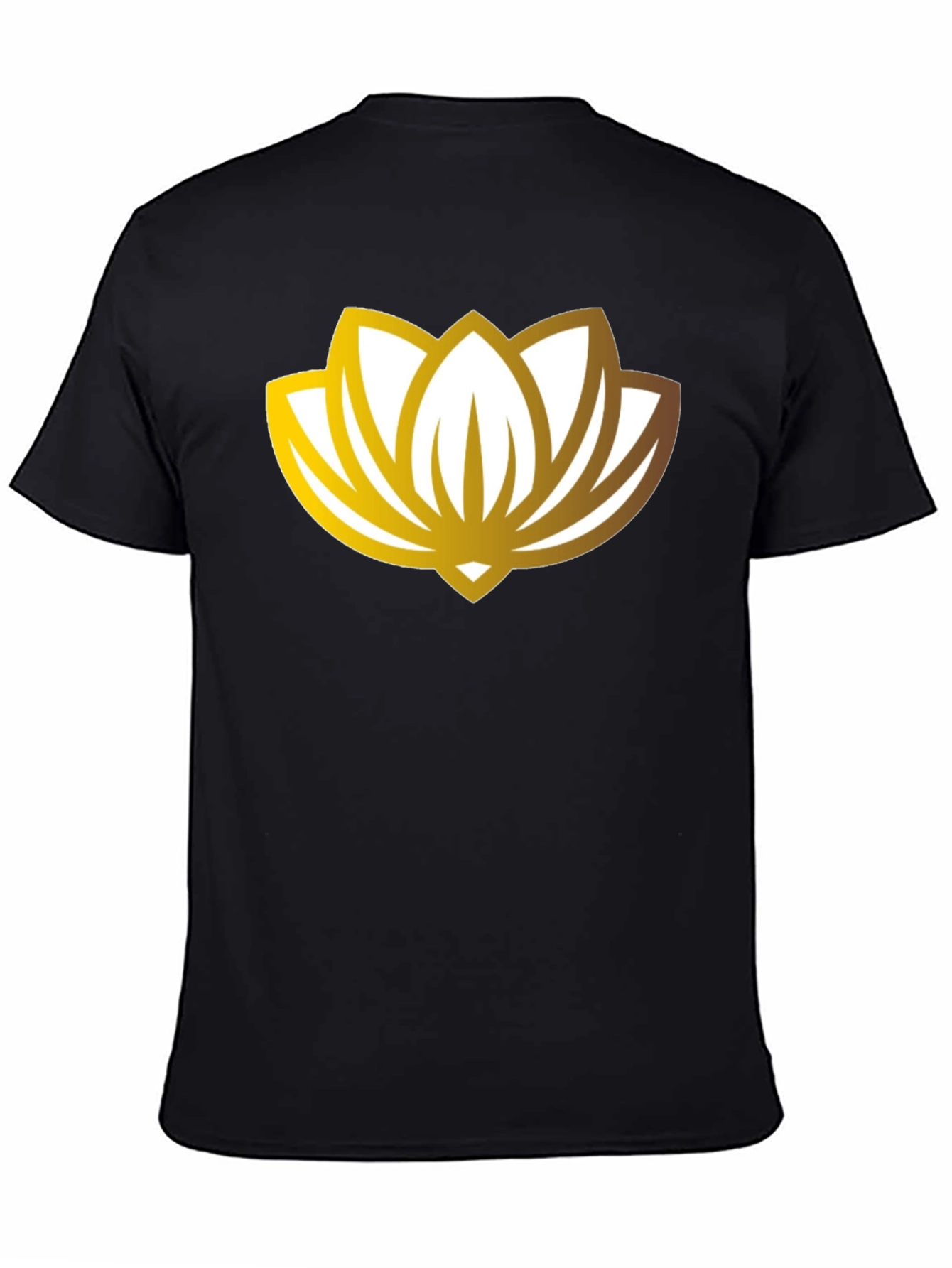 Golden Lotus Flower Graphic Black T-Shirt
