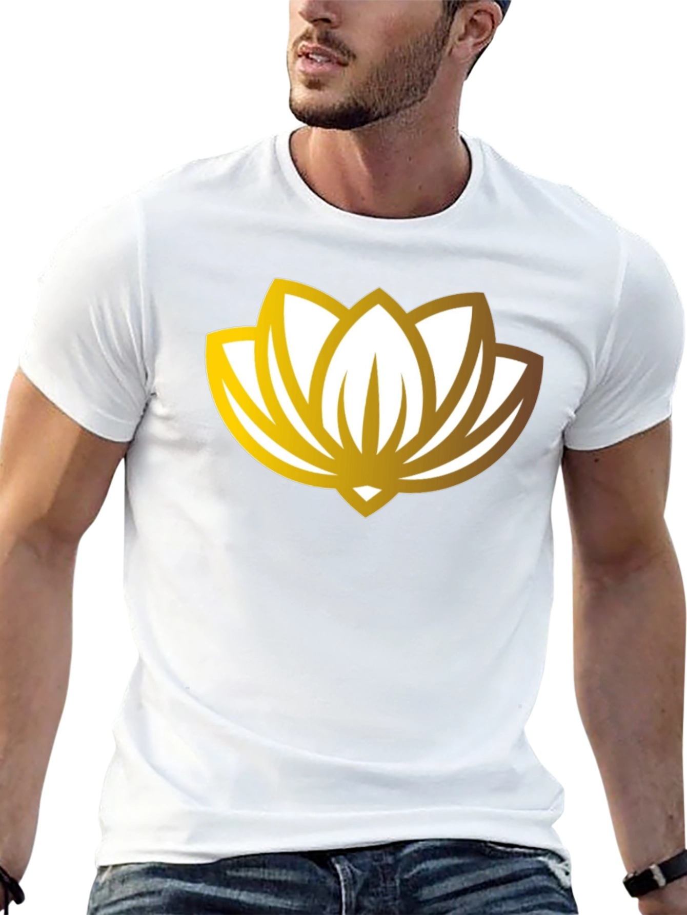 Golden Lotus Flower Graphic Black T-Shirt