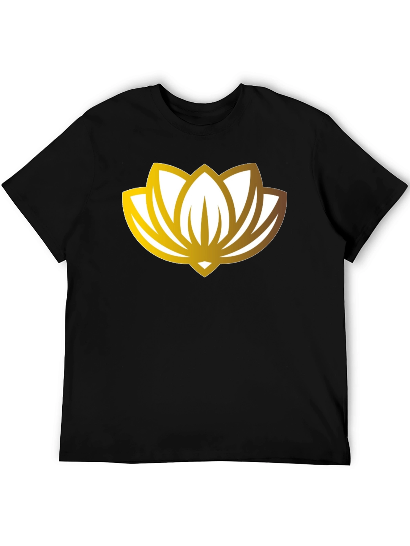 Golden Lotus Flower Graphic Black T-Shirt