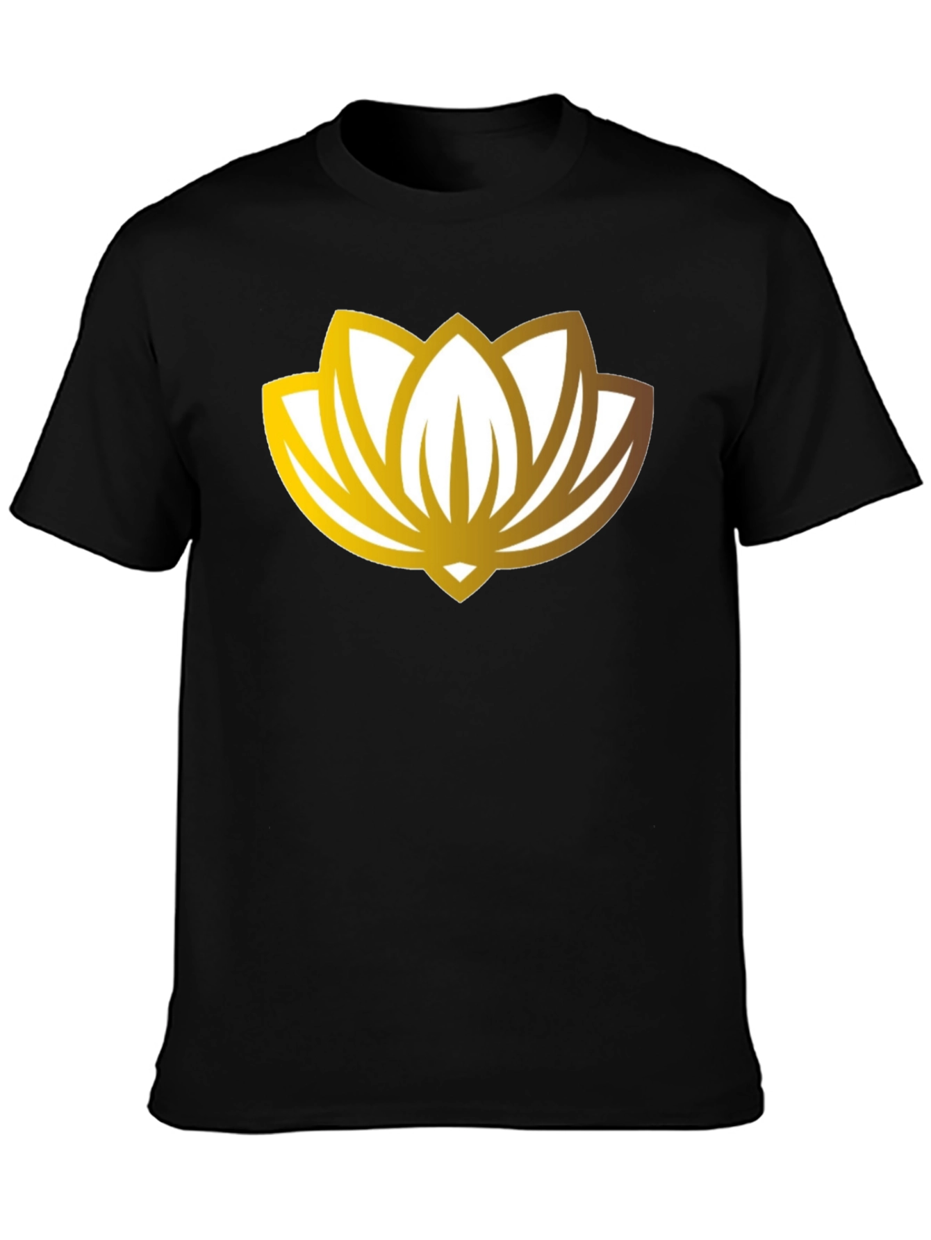 Golden Lotus Flower Graphic Black T-Shirt