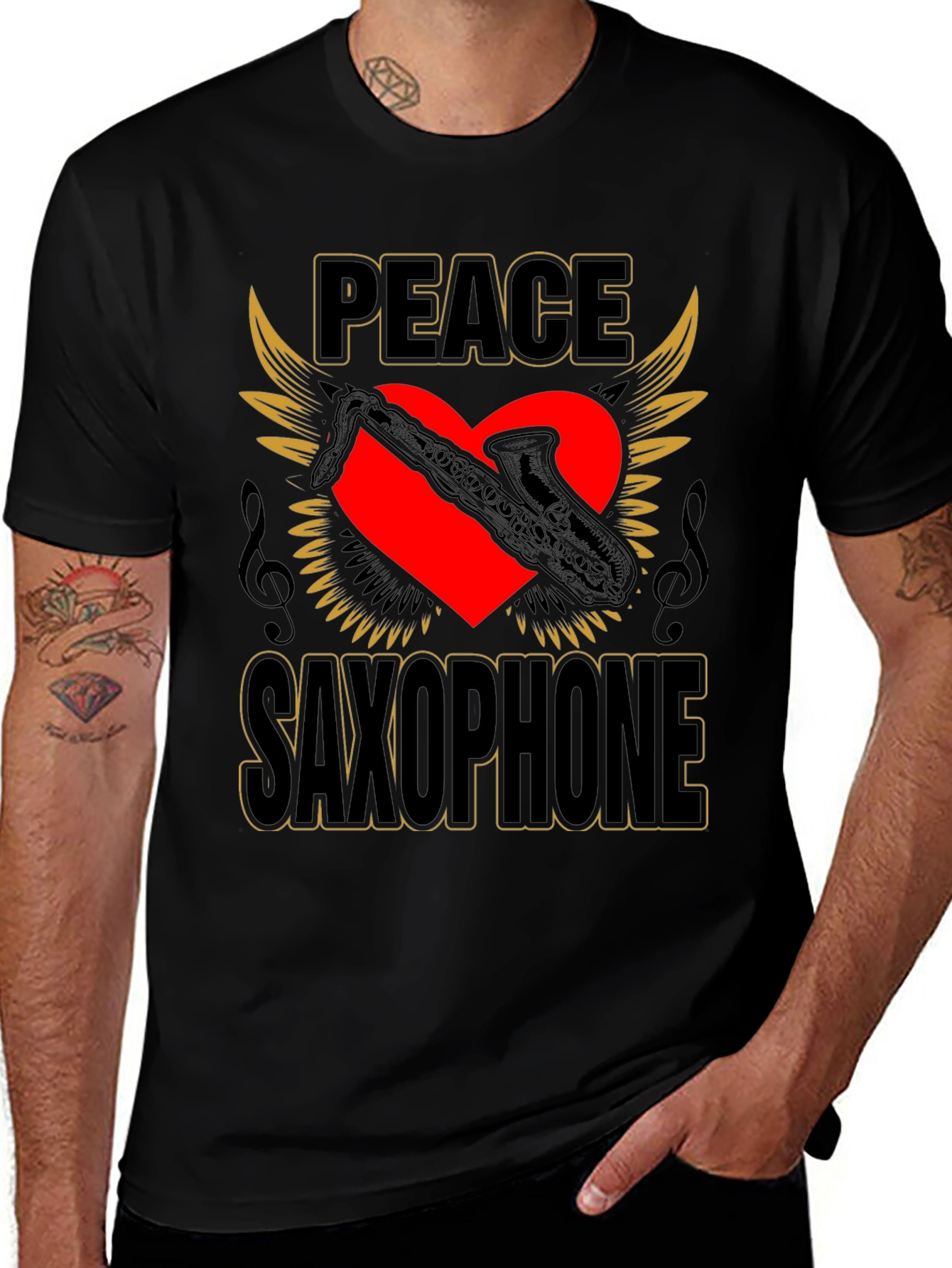 Peace Saxophone Graphic T-Shirt Musician Tee