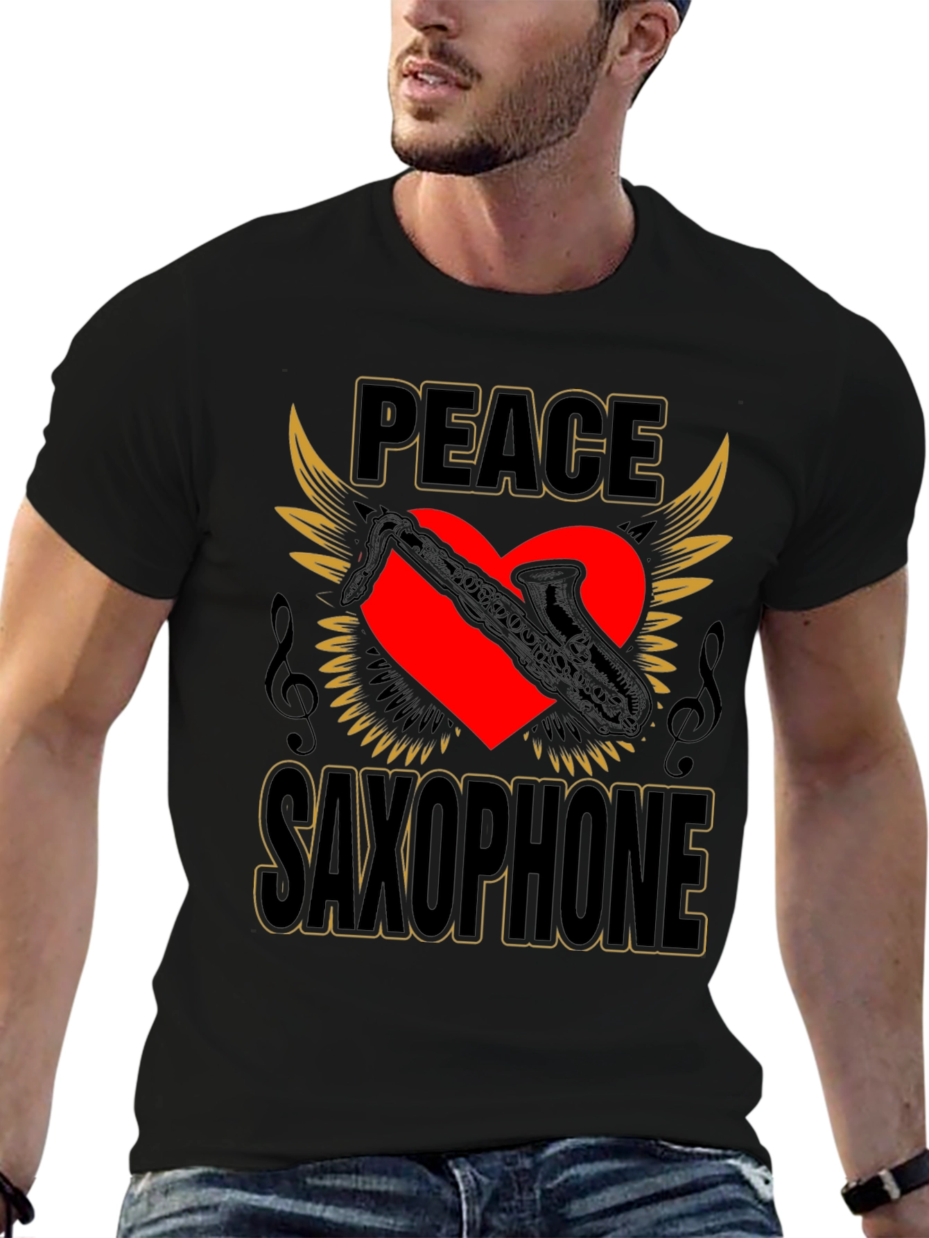 Peace Saxophone Graphic T-Shirt Musician Tee