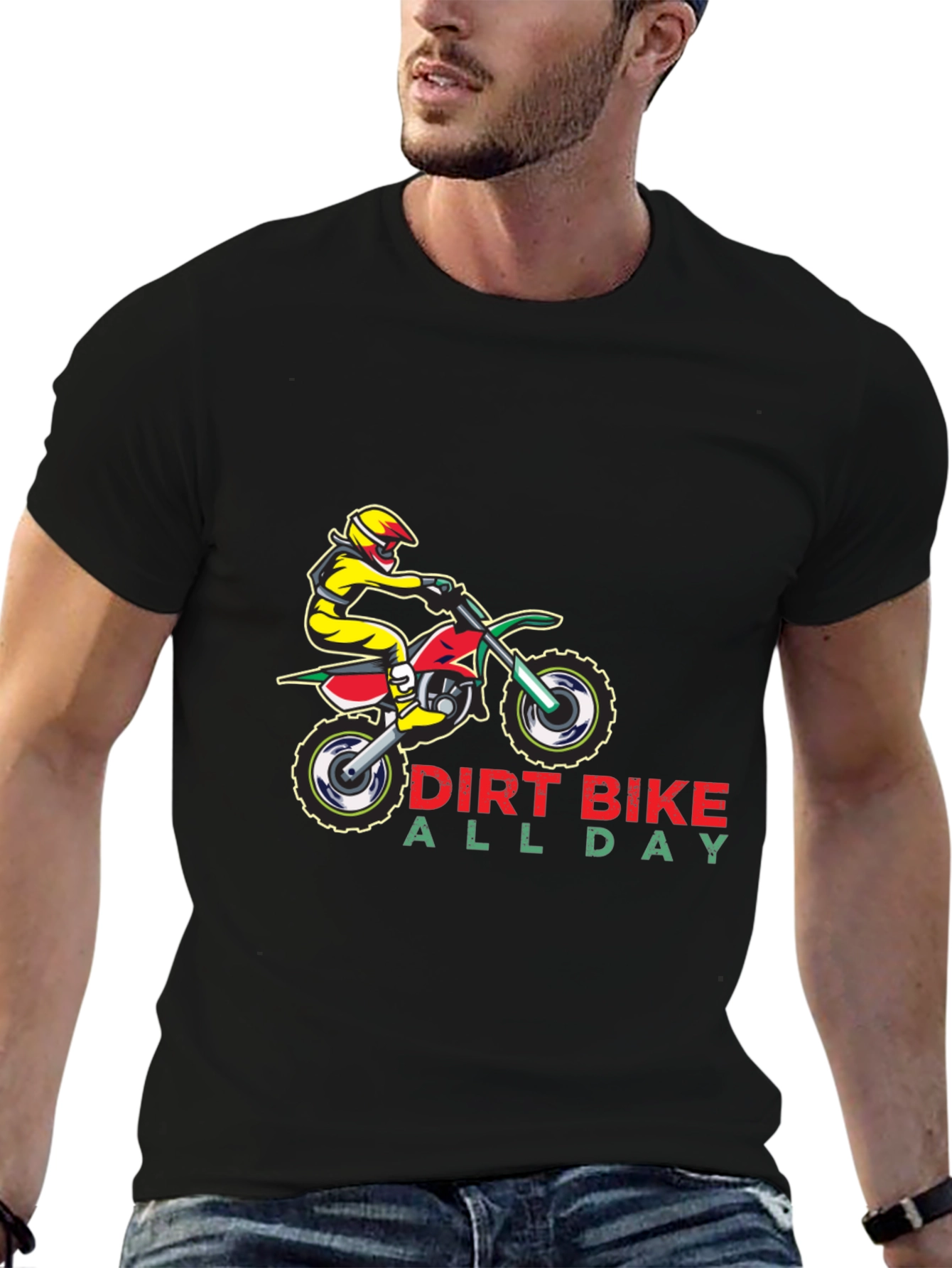 Dirt Bike All Day Black Graphic T-Shirt