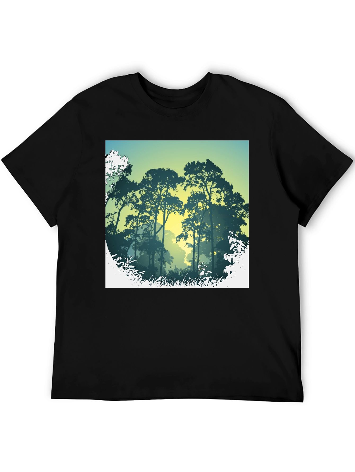Nature Scene Graphic Print Black T-Shirt