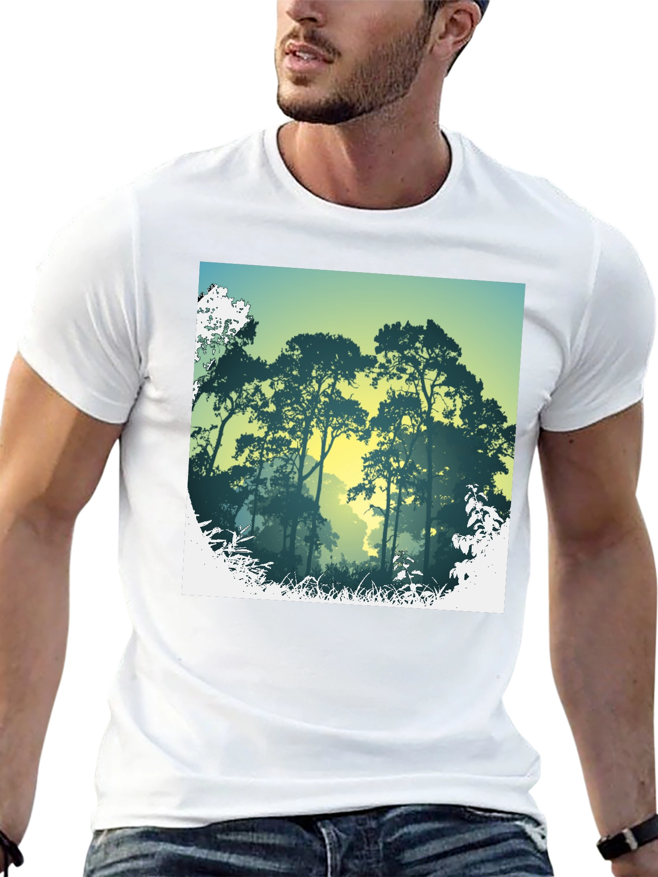 Nature Scene Graphic Print Black T-Shirt