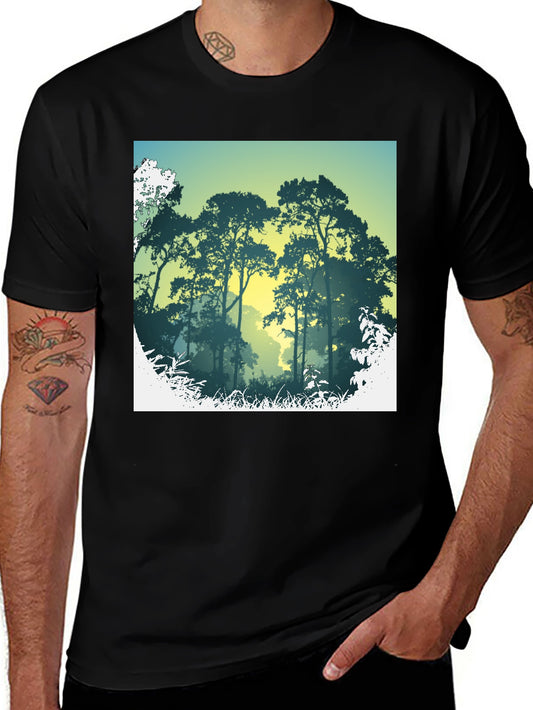 Nature Scene Graphic Print Black T-Shirt