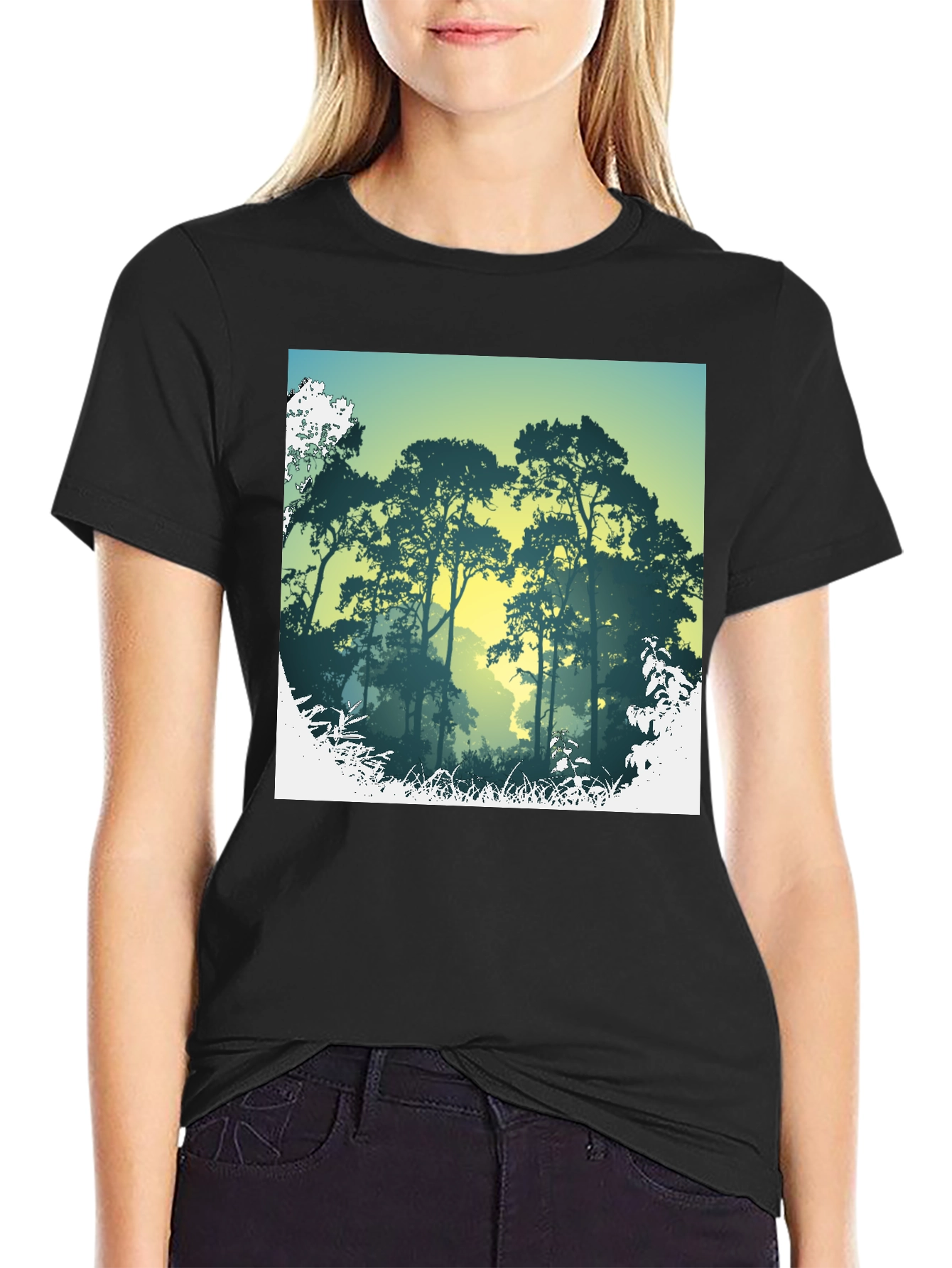 Nature Scene Graphic Print Black T-Shirt