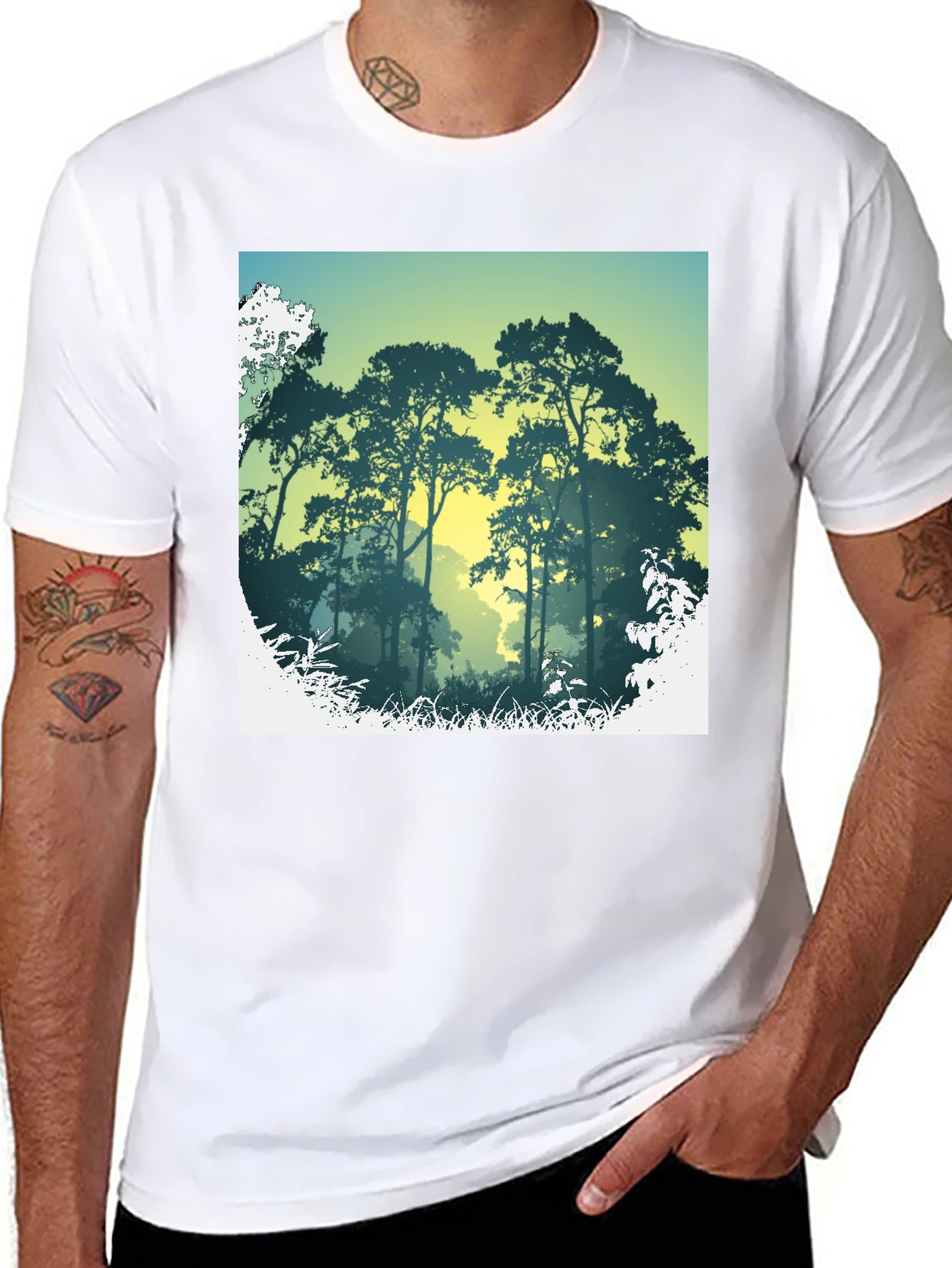 Nature Scene Graphic Print Black T-Shirt