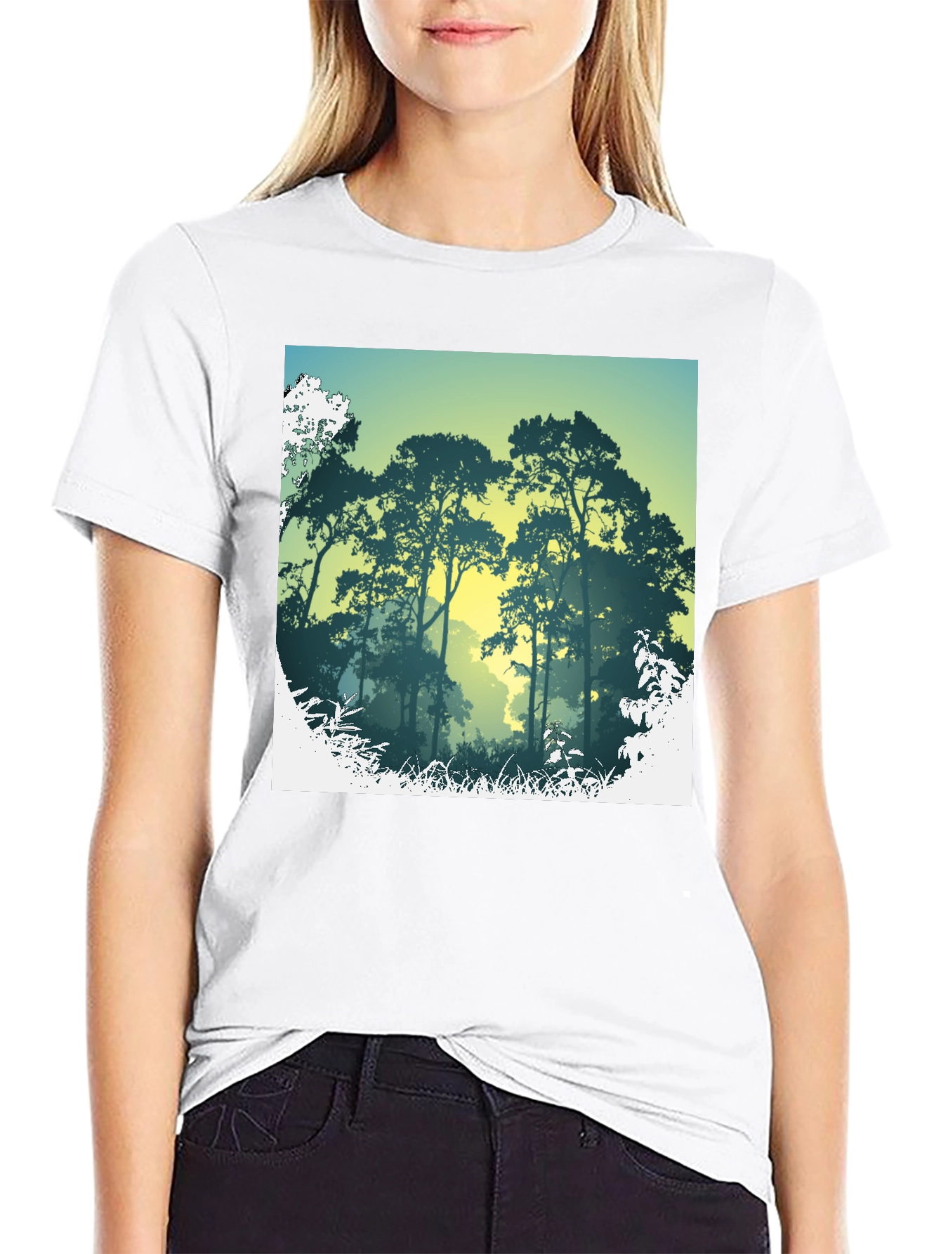 Nature Scene Graphic Print Black T-Shirt