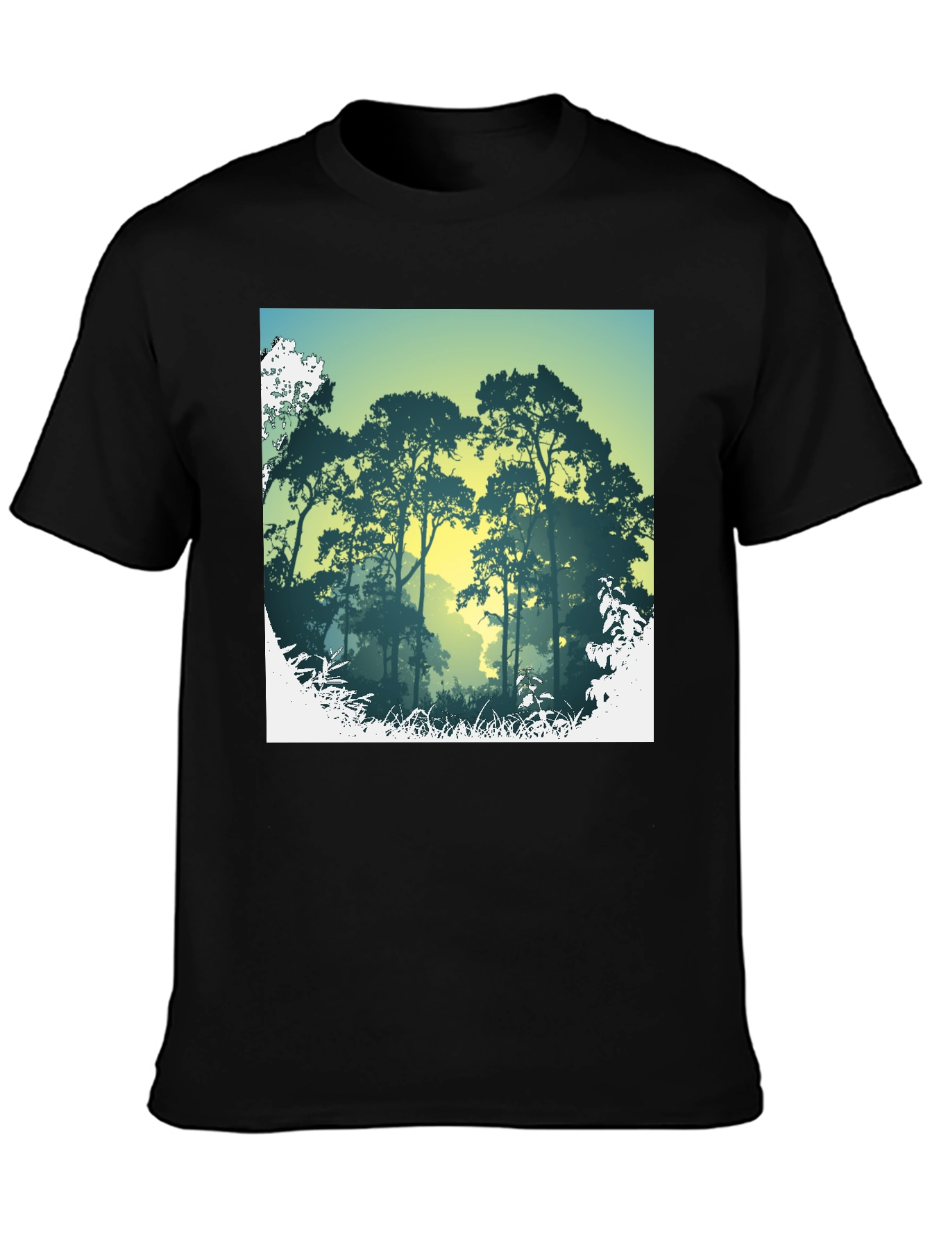 Nature Scene Graphic Print Black T-Shirt