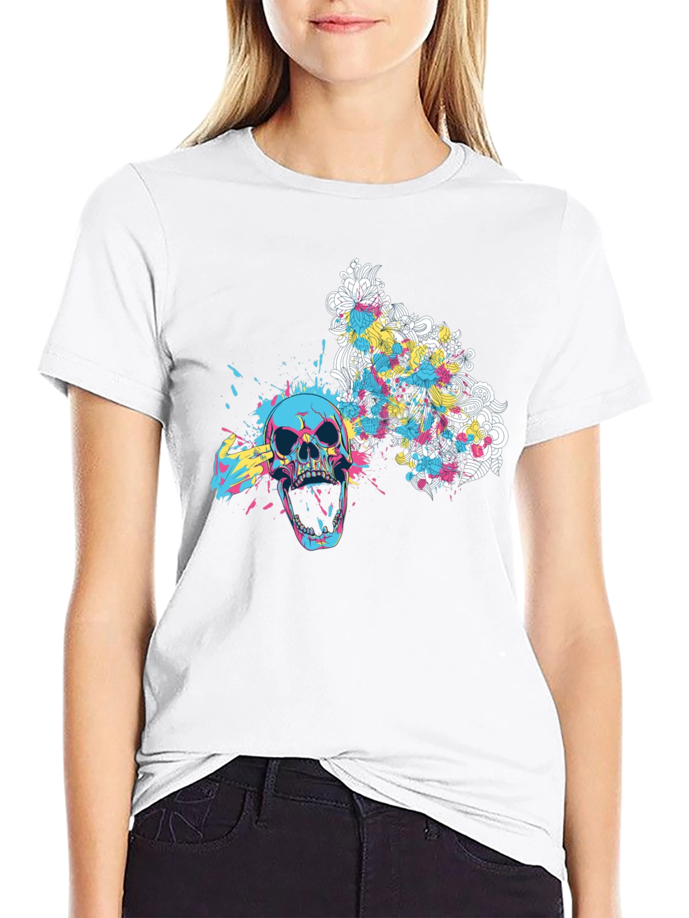 Skull Graphic Print Tee - Mens Black T-Shirt