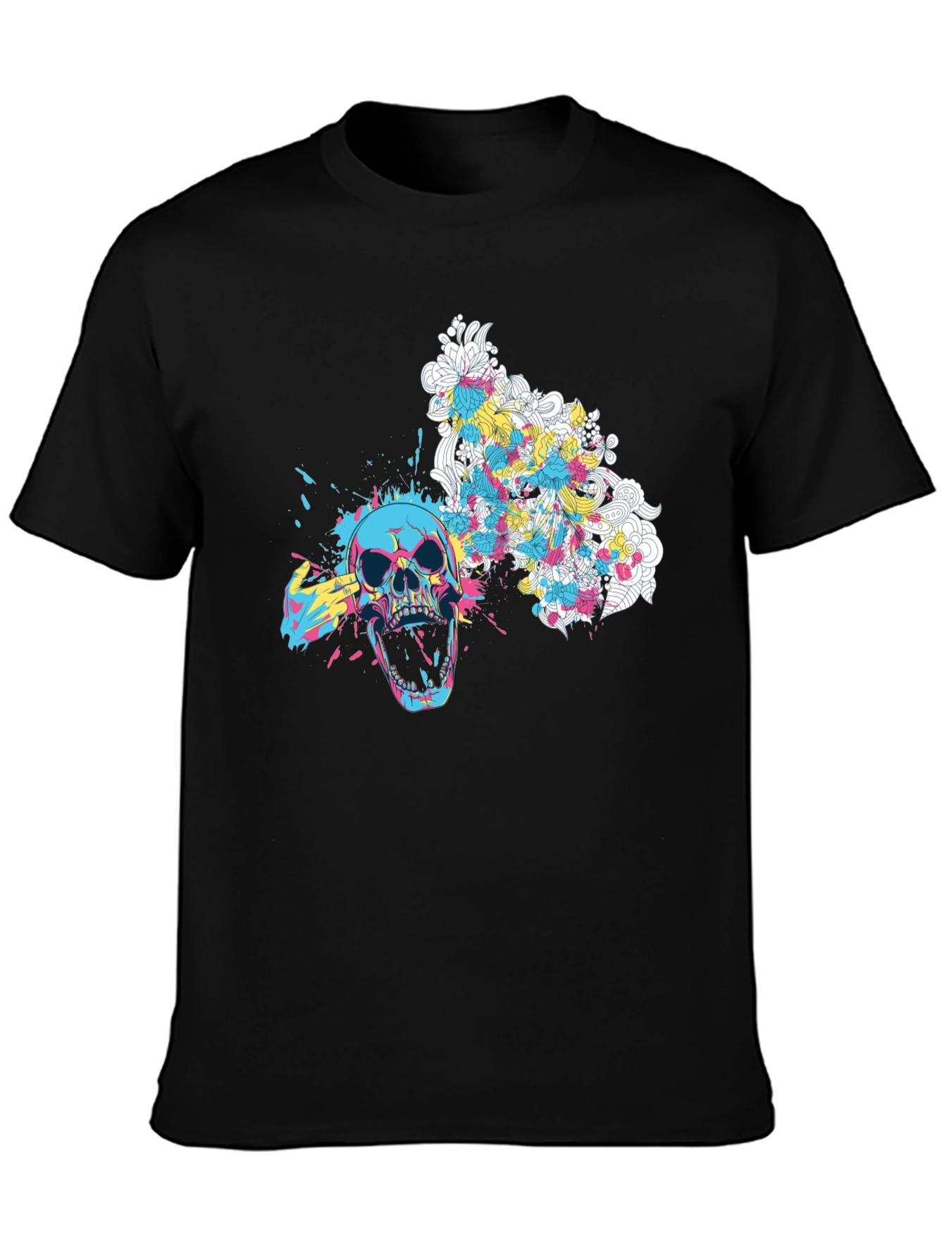 Skull Graphic Print Tee - Mens Black T-Shirt