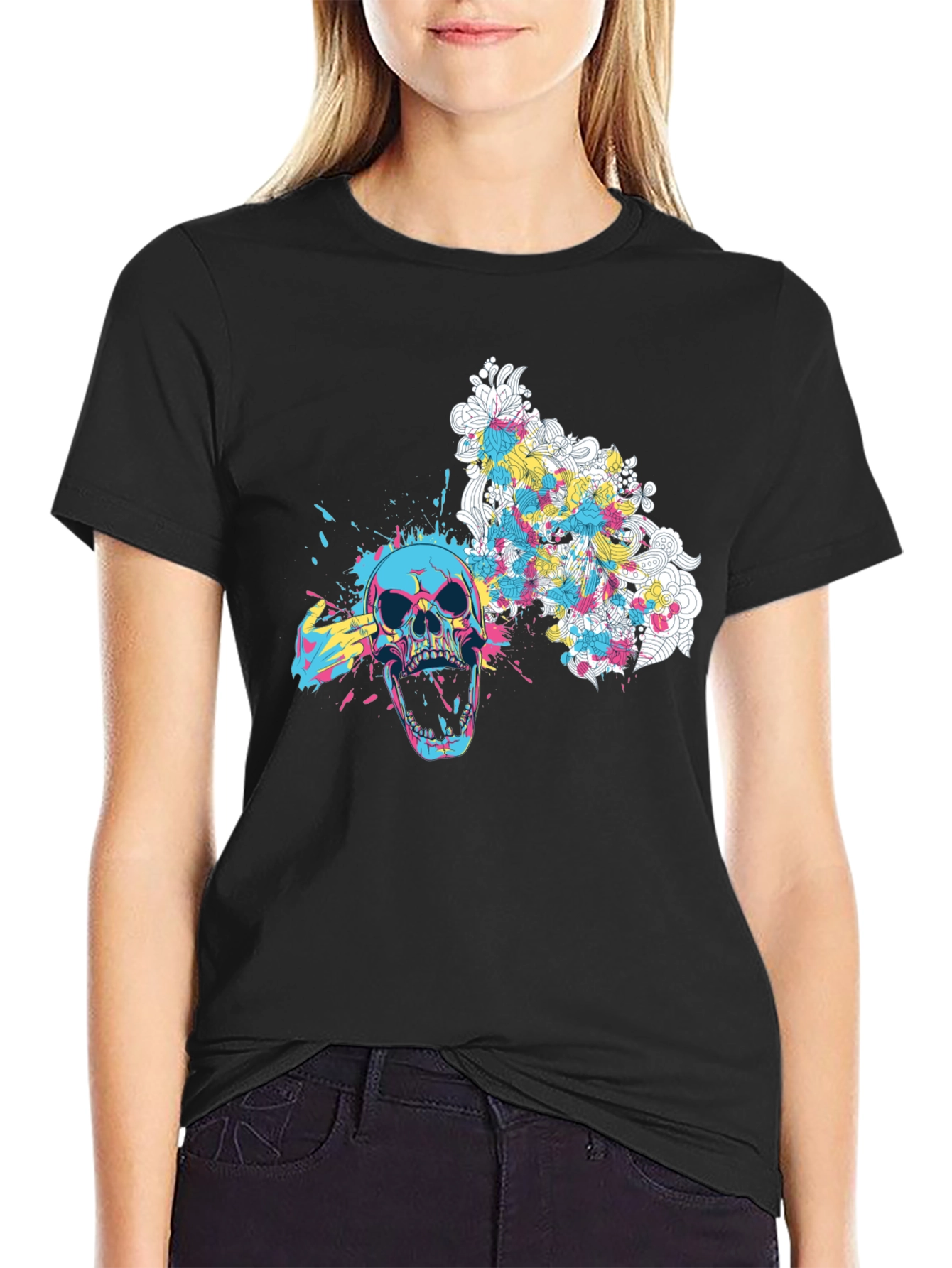 Skull Graphic Print Tee - Mens Black T-Shirt