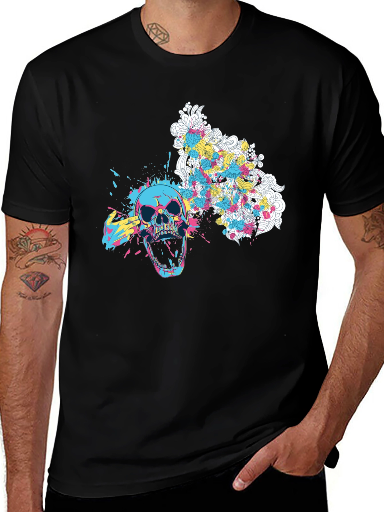 Skull Graphic Print Tee - Mens Black T-Shirt