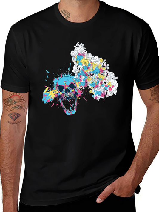 Skull Graphic Print Tee - Mens Black T-Shirt