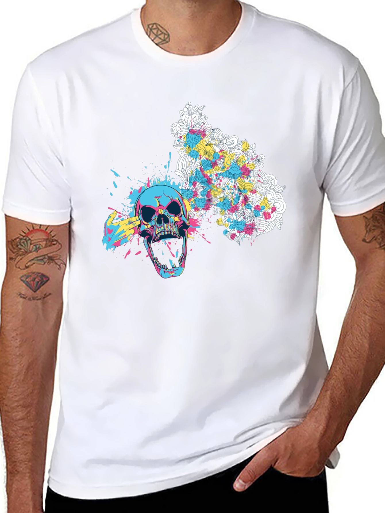 Skull Graphic Print Tee - Mens Black T-Shirt