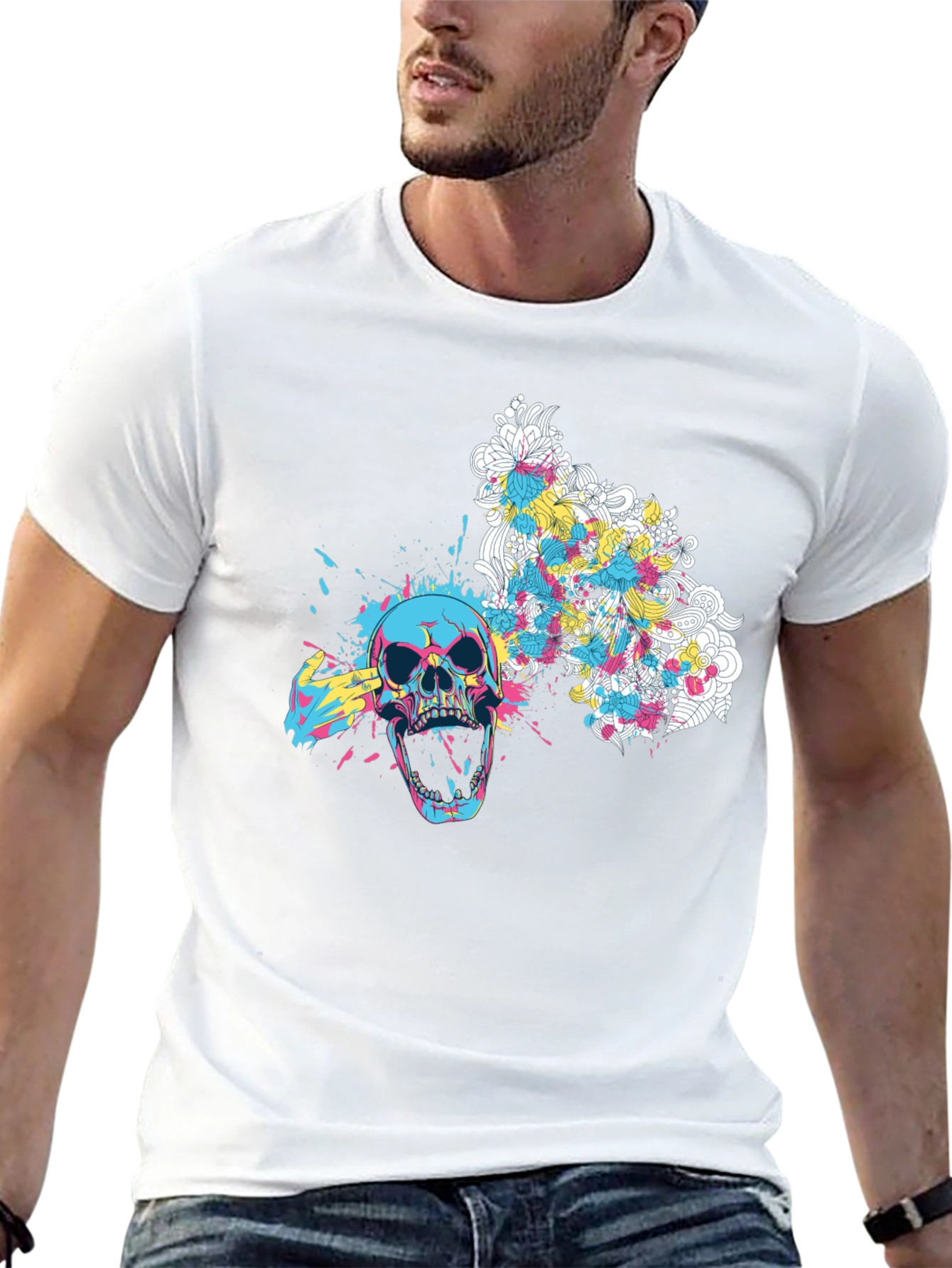 Skull Graphic Print Tee - Mens Black T-Shirt