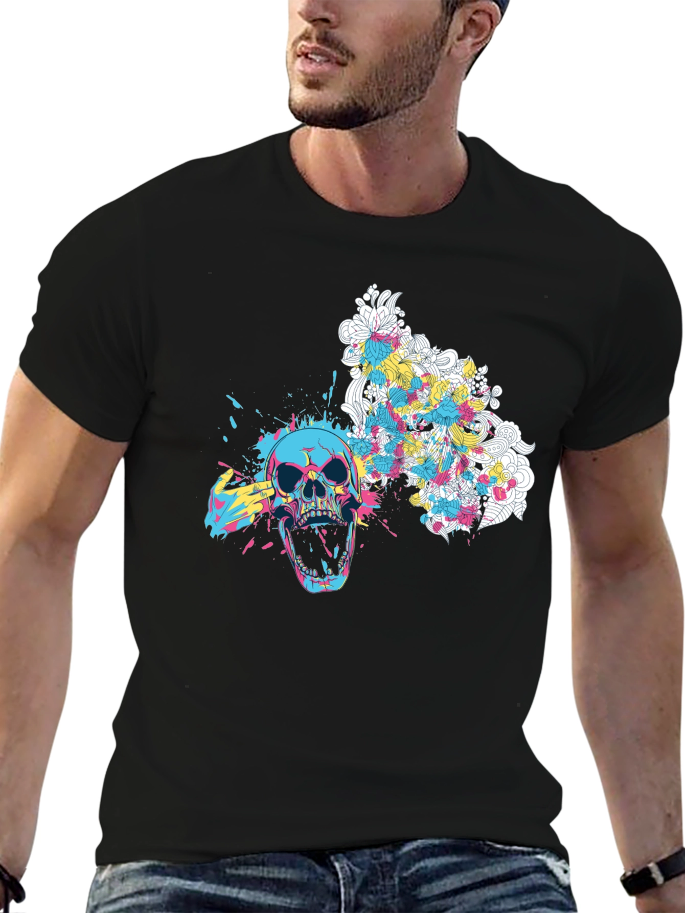 Skull Graphic Print Tee - Mens Black T-Shirt
