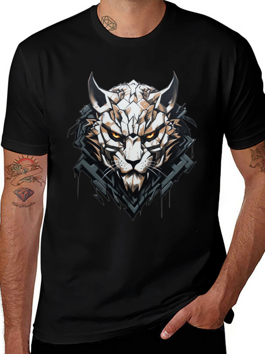 Geometric Cat Graphic Black T-Shirt