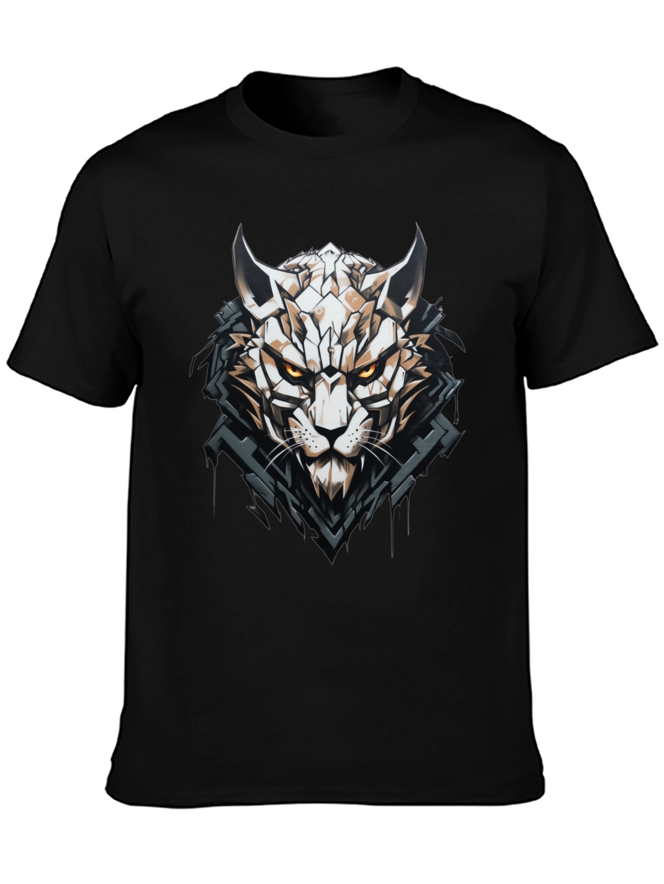 Geometric Cat Graphic Black T-Shirt