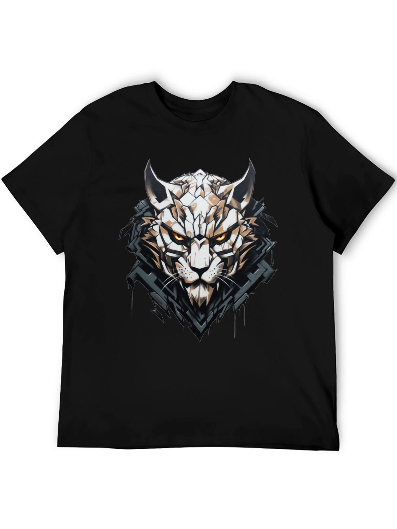 Geometric Cat Graphic Black T-Shirt