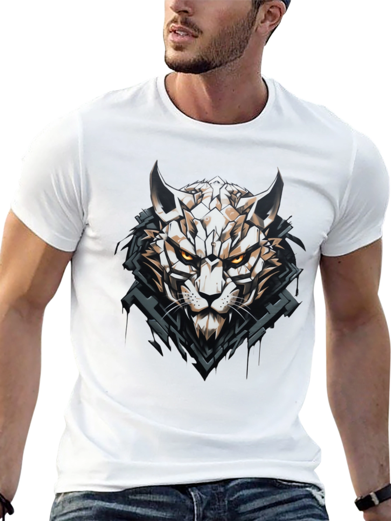 Geometric Cat Graphic Black T-Shirt