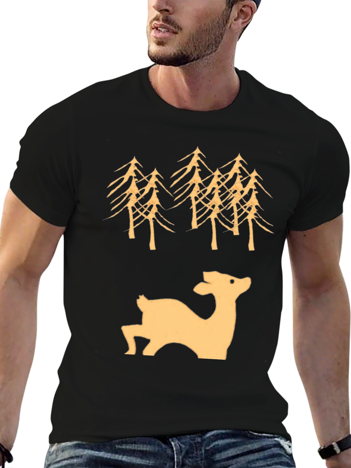 Nature Lovers Black Deer & Trees Graphic Tee