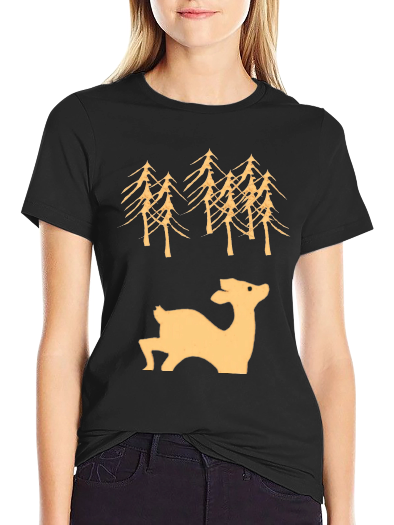 Nature Lovers Black Deer & Trees Graphic Tee