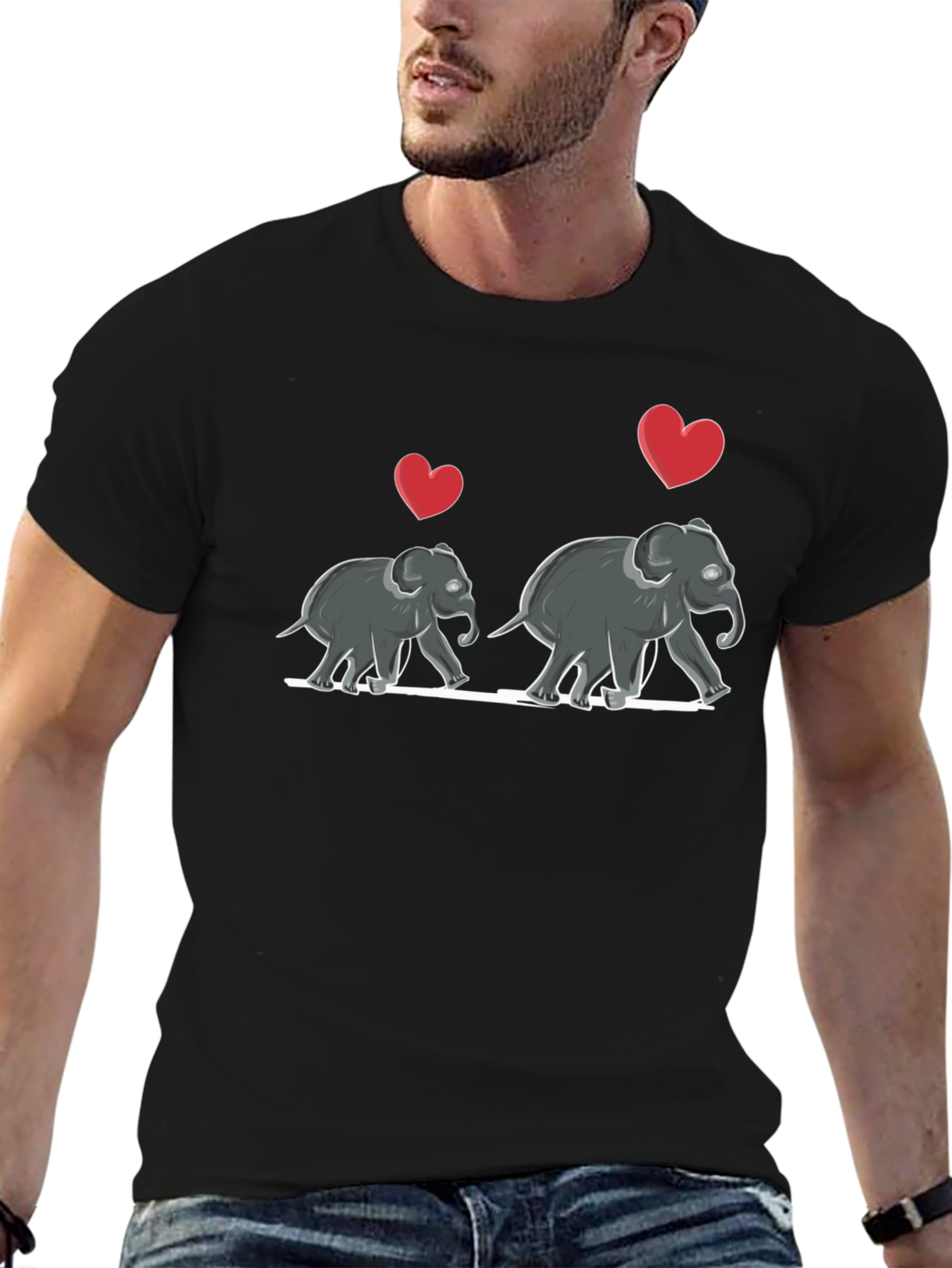 Elephant Love T-Shirt - Mens Black Graphic Tee