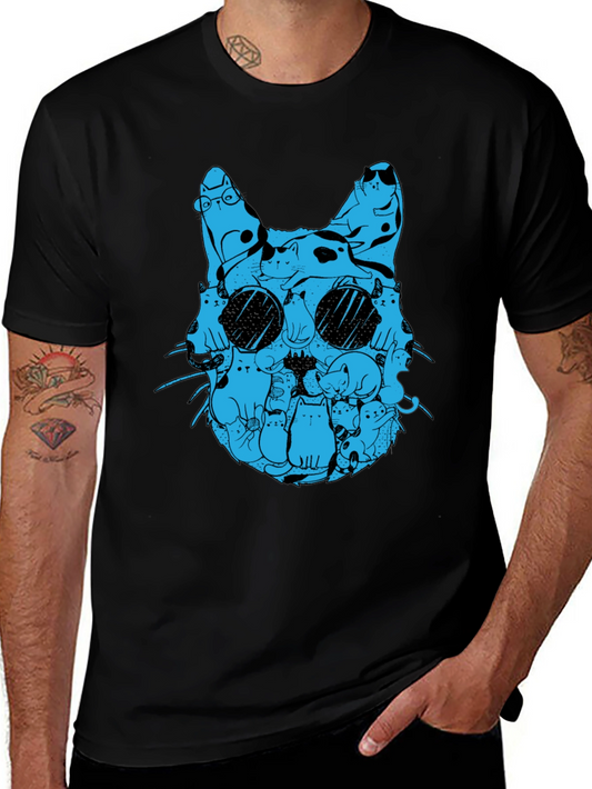 Cat Silhouette T-Shirt - Blue Cats Design