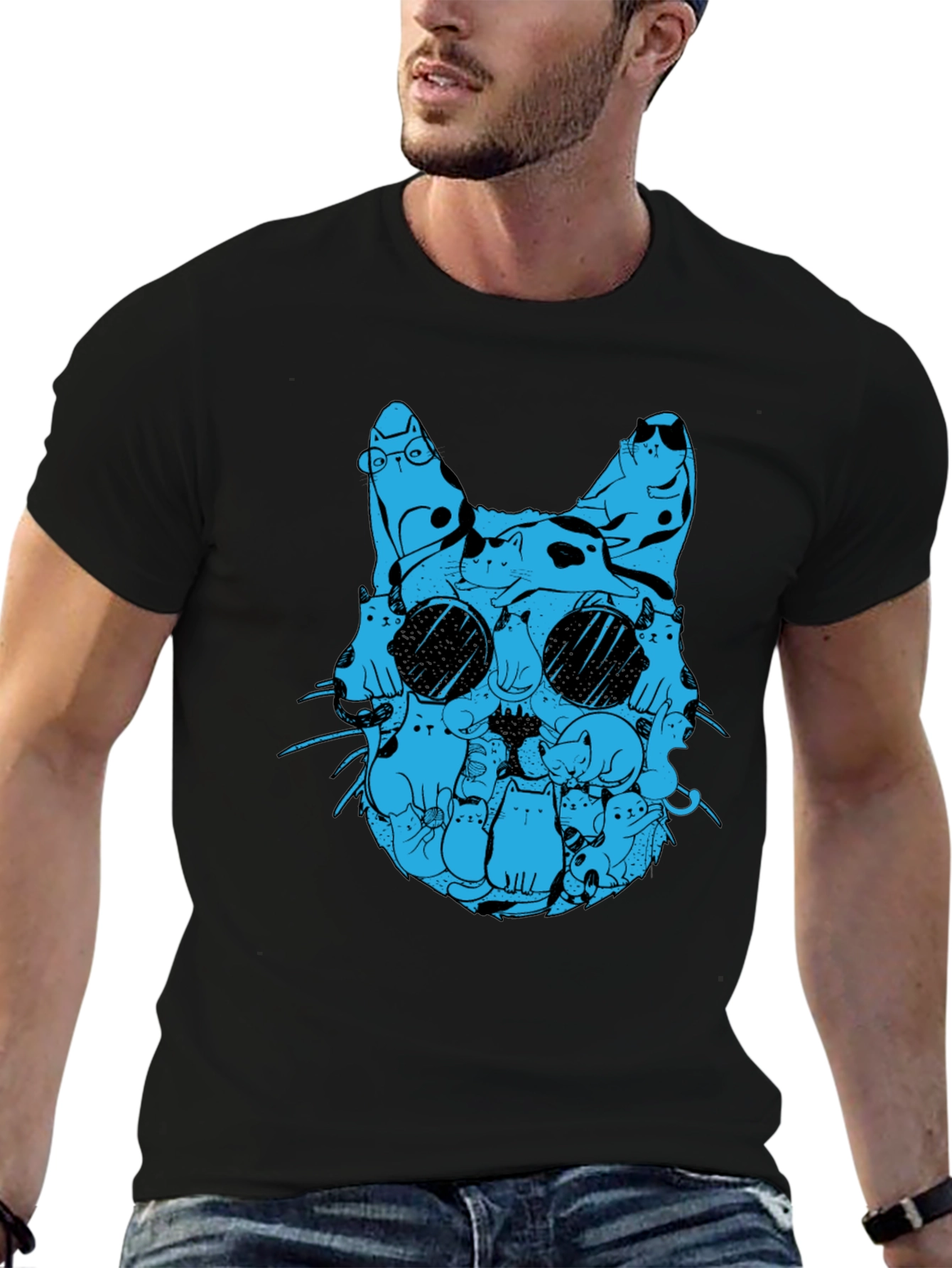Cat Silhouette T-Shirt - Blue Cats Design