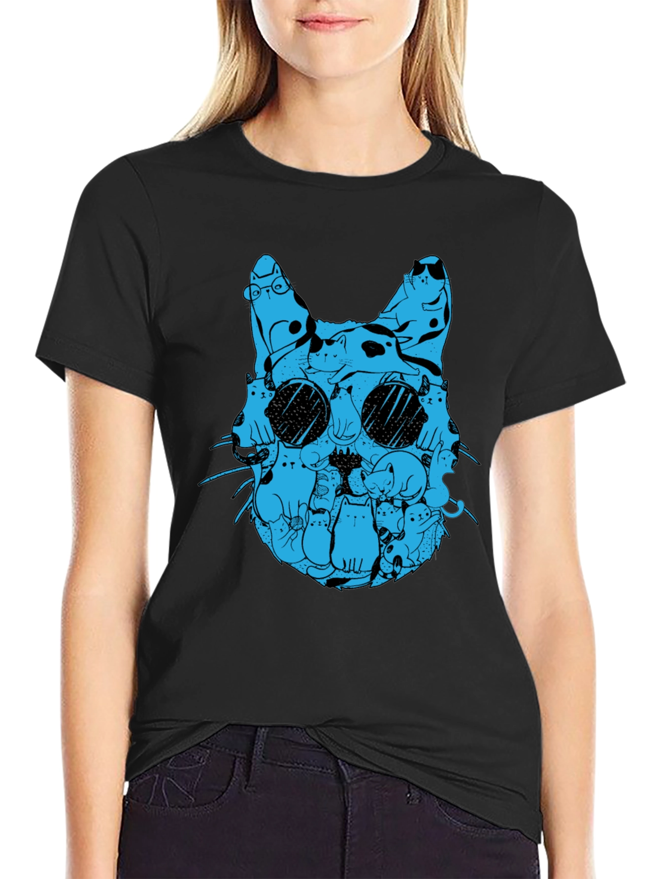 Cat Silhouette T-Shirt - Blue Cats Design