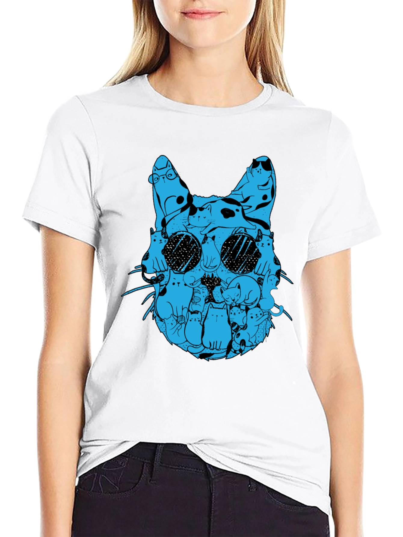 Cat Silhouette T-Shirt - Blue Cats Design