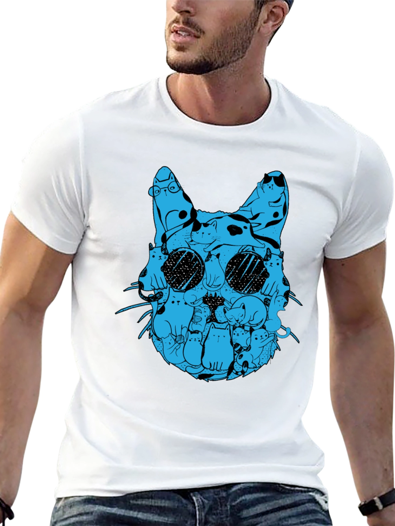 Cat Silhouette T-Shirt - Blue Cats Design