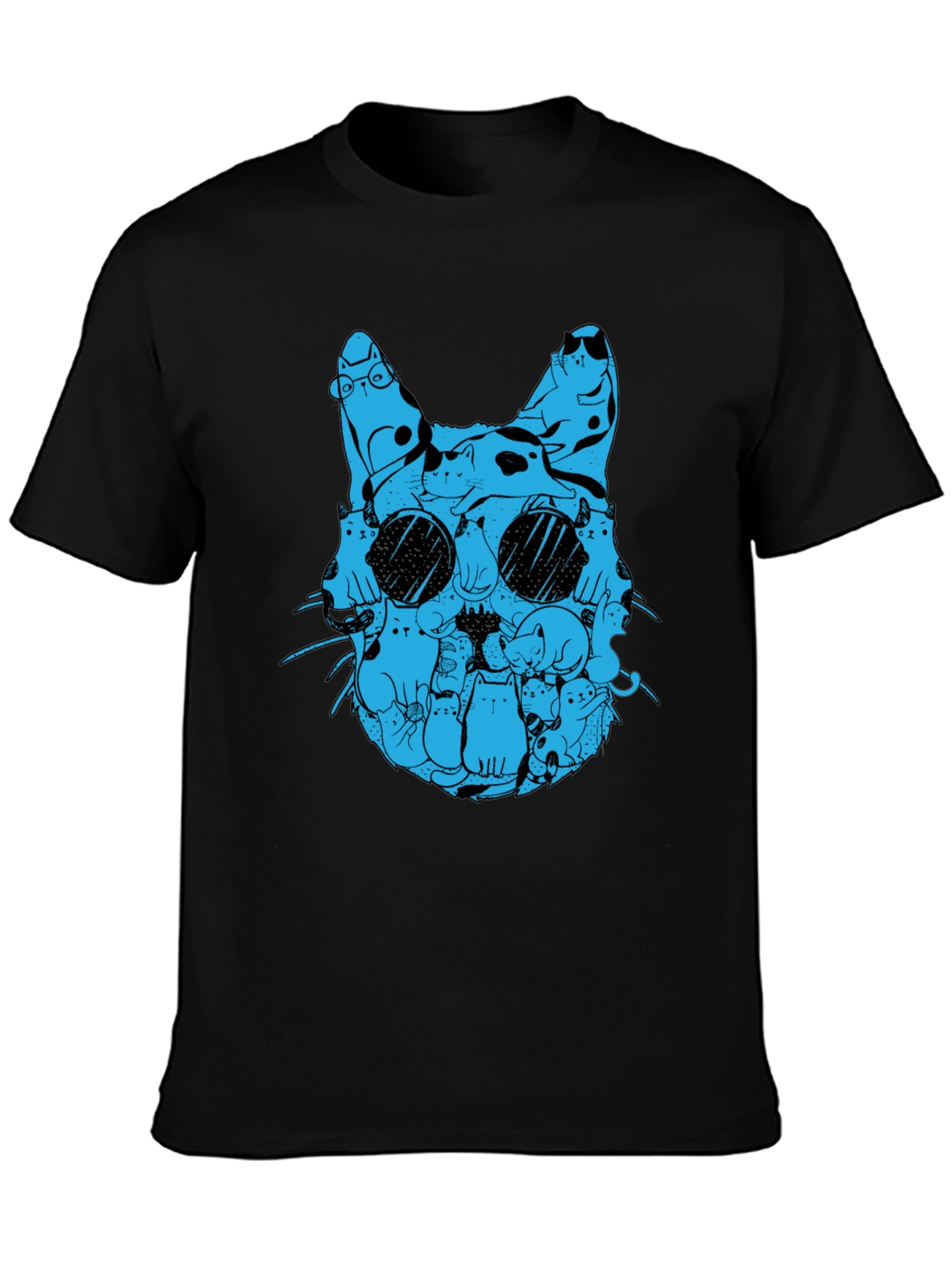 Cat Silhouette T-Shirt - Blue Cats Design