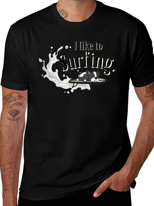 Dog Surfing Graphic Tee - Unisex Black T-Shirt