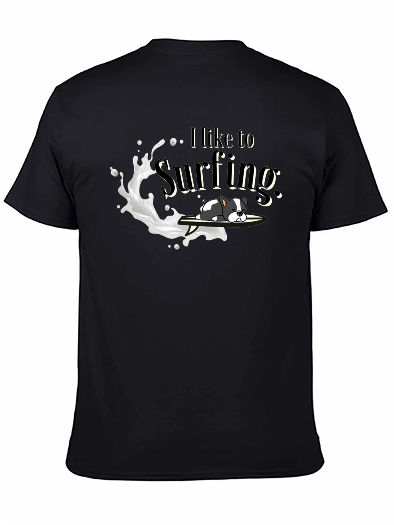 Dog Surfing Graphic Tee - Unisex Black T-Shirt