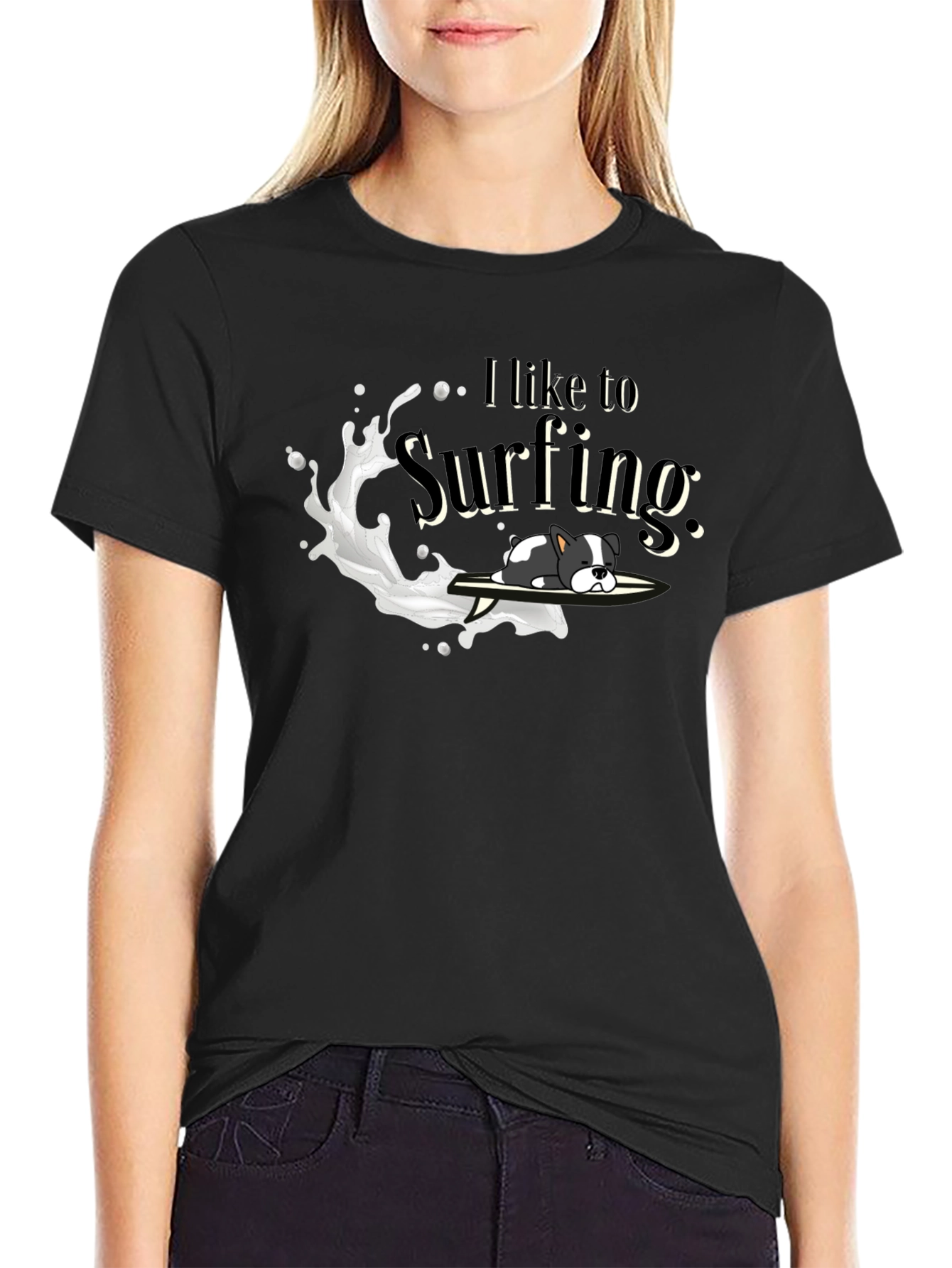 Dog Surfing Graphic Tee - Unisex Black T-Shirt