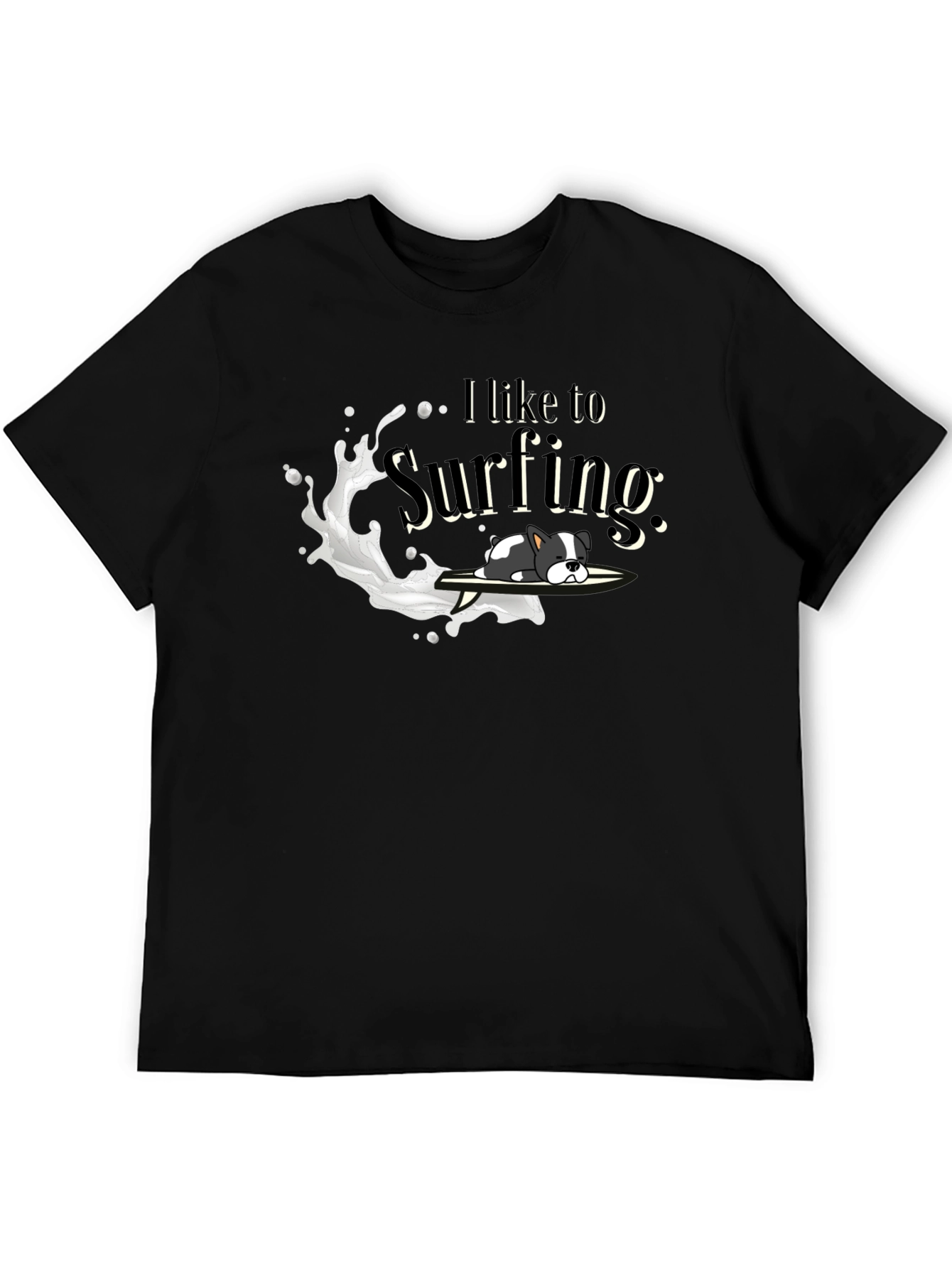 Dog Surfing Graphic Tee - Unisex Black T-Shirt