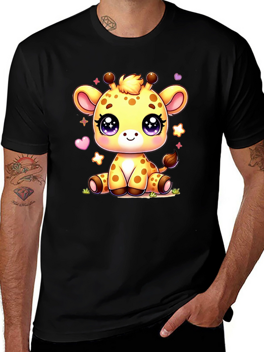 Cute Giraffe Cartoon Black T-Shirt