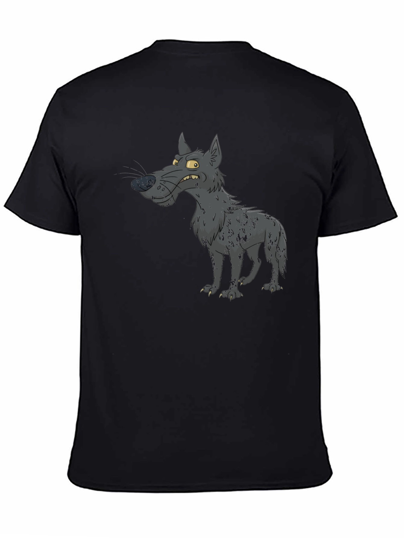 Cartoon Wolf Graphic Print Black T-Shirt
